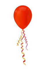 Red balloons with serpentine ribbons on a white background. Isol