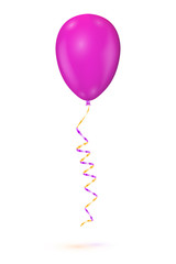 Purple balloons with serpentine ribbon on a white background. Is