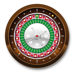 Roulette wheel with heart symbols instead of numbers. Isolated vector illustration on white background.