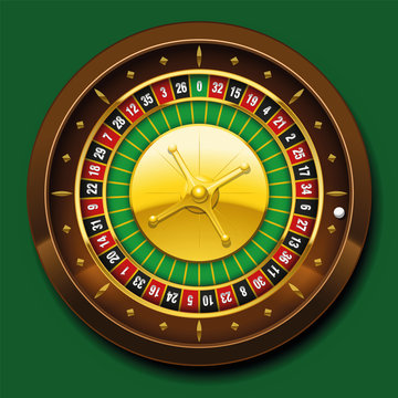 Roulette wheel with french numbering sequence. Vector illustration on green background.