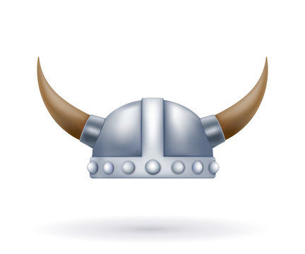 Metal viking helmet with horns on a white background. Vector ill