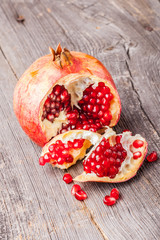 Pomegranates on wood table
