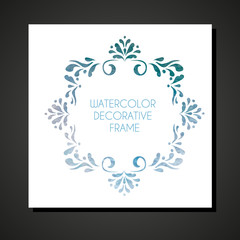 Vintage blue watercolor; vector frame. Templates for wedding invitation.