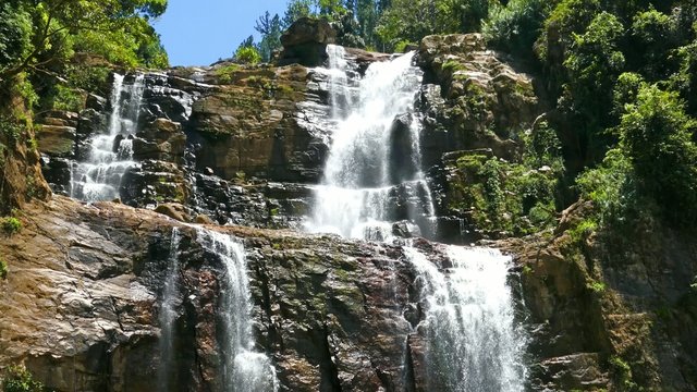 Waterfall Ramboda in Sri Lanka, tilt view - 4k

