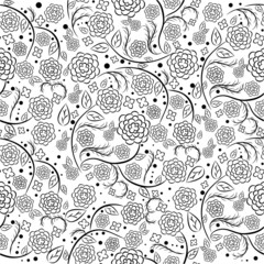 Vector seamless pattern in black and white colors with a floral design