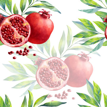 A seamless pomegranate pattern on white background.