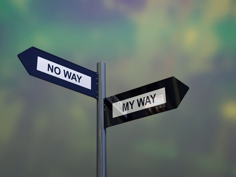 Signpost with my way or no way direction choices