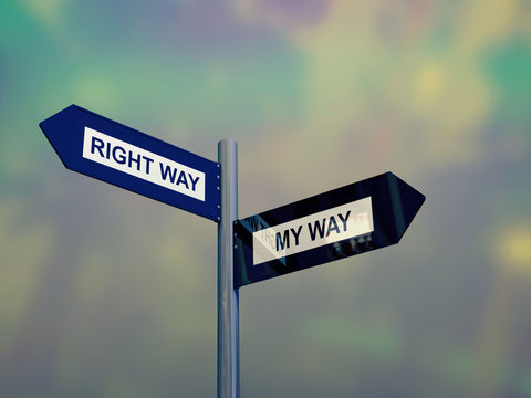 Signpost with my way or right way direction choices