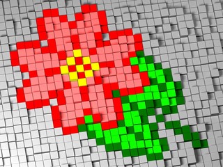 Flower pixel art 3D illustration