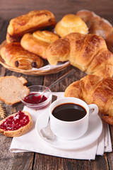 breakfast with coffee cup and pastries