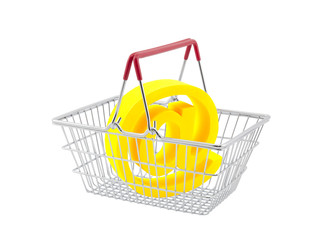 Shopping basket with email symbol isolated on white background