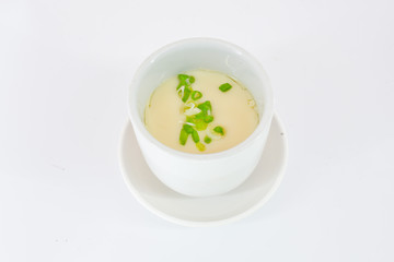 Steam egg in white bowl isolate on white background