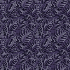 Vector Black Leaves 3d Seamless Pattern Background