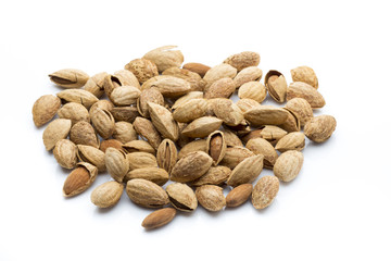 Almonds on the white isolatd background.