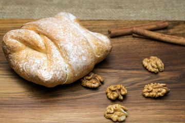 Breakfast - sweet walnut bun with cinnamon