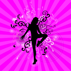 silhouette of a dancing girl on an abstract background