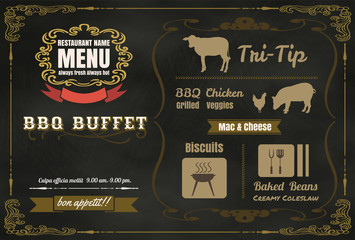 Vintage BBQ party menu poster design with  meat, beef. chicken , - 85320531