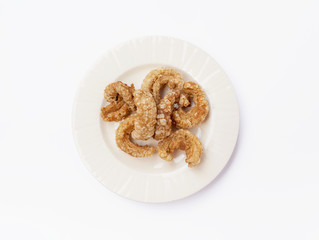 Thai style pork rind snack with space on background