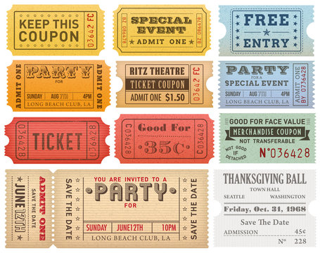 Vector Grunge Colorful Tickets Templates