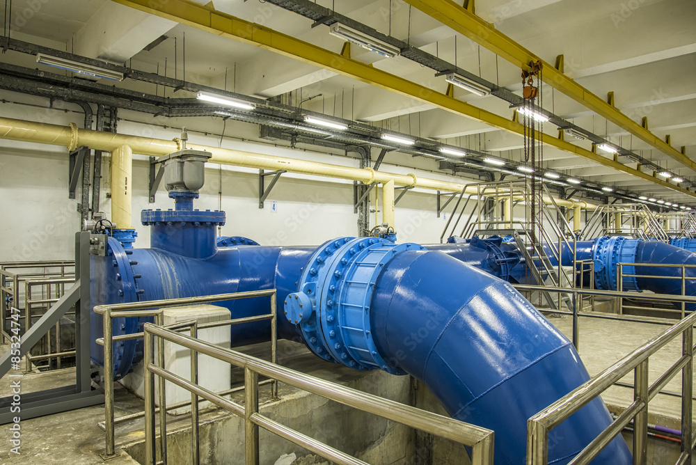 Wall mural back wash pipeline in water pipeline in water treatment plant