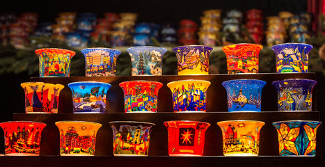 Candle or lantern lights at the christmas / A row candle light or glass lante row candle light or glass lantern lit for the winter and especially for Christmas