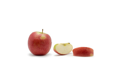 Three fresh red apples on a white background