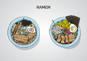 illustration ramen in bowl