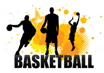 basketball player in act with grunge background