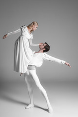 Two young ballet dancers practicing. attractive dancing
