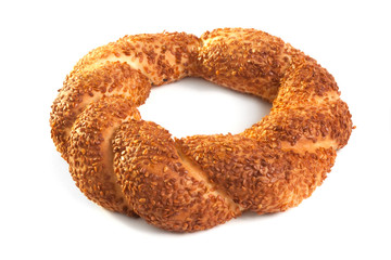 Simit (Turkish bagel) on white