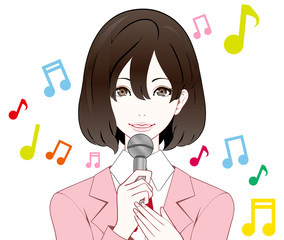 スーツの女性　歌う