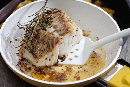 Fried coalfish fillet