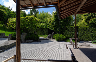 Japanese zen garden in famous “Gardens of the World” in Berlin, Germany