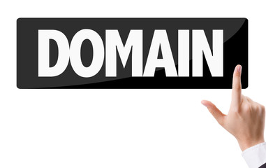 Businessman pressing button with the text: Domain