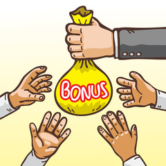 Cartoon Hands Giving and Receiving Bonus Bag