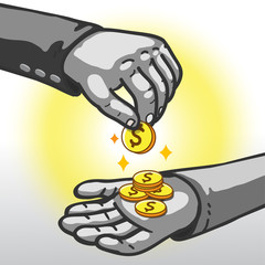 Cartoon Hands Giving and Receiving Money Coin
