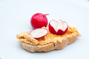 Knuspriges Brot mit Hausmacher Obatzter und Radieschen aus Bio Anbau