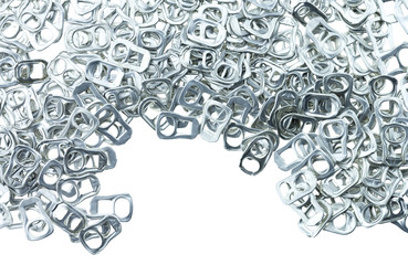Ring pull aluminum of cans on white background