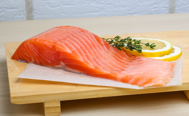 Salted Salmon on the wood background