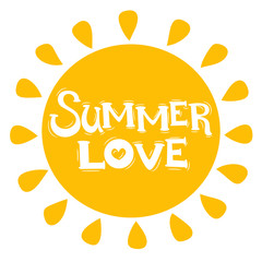Summer love. Hand drawn lettering for T-shirt, poster, postcard. Vector illustration isolated on a white background