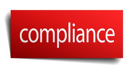 compliance red square paper sticker isolated on white background
