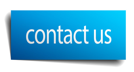 contact us blue square isolated paper sign on white