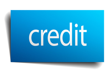 credit blue square isolated paper sign on white