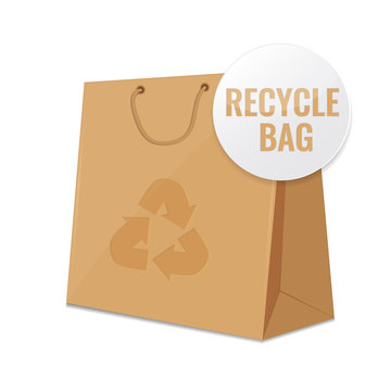 Brown craft recycle paper bag. Concept of reusable ecological package. 