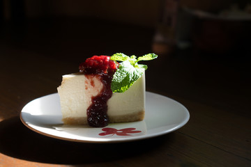 New York Fresh cheesecake with blueberry jam