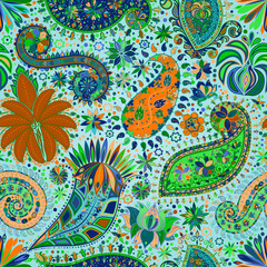 Vintage floral motif ethnic seamless background.