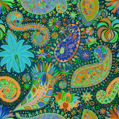 Vintage floral motif ethnic seamless background.