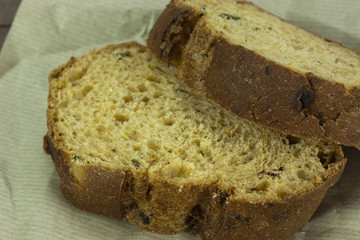 Wholemeal bread on brown paper