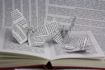 Origami butterflies coming out of a book