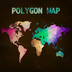 World map background in polygonal style. Modern elements